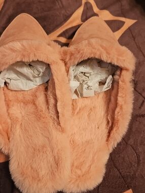 BAMBOO Peach Faux Fur Pointed Toe Flats
